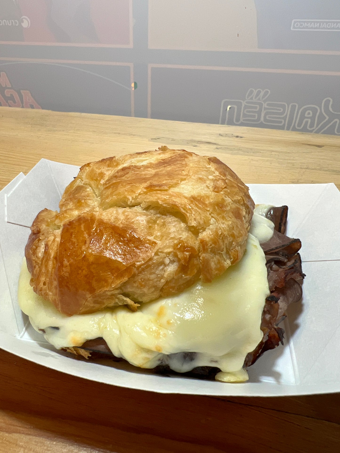 The charmy roast beef croissant sandwich. Roast beef, pepper jack cheese, avocado salsa, croissant. Santa Fe, New Mexico.